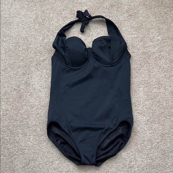 NWOT Lands' End Black Wash Scuba Texture Halter Tie One Piece Swimsuit Size 8 - Picture 1 of 7